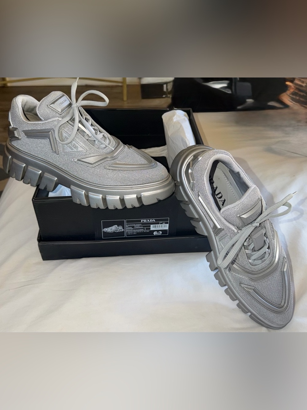 Prada monolith silver maglia tech sneaker 40 worn 1 time